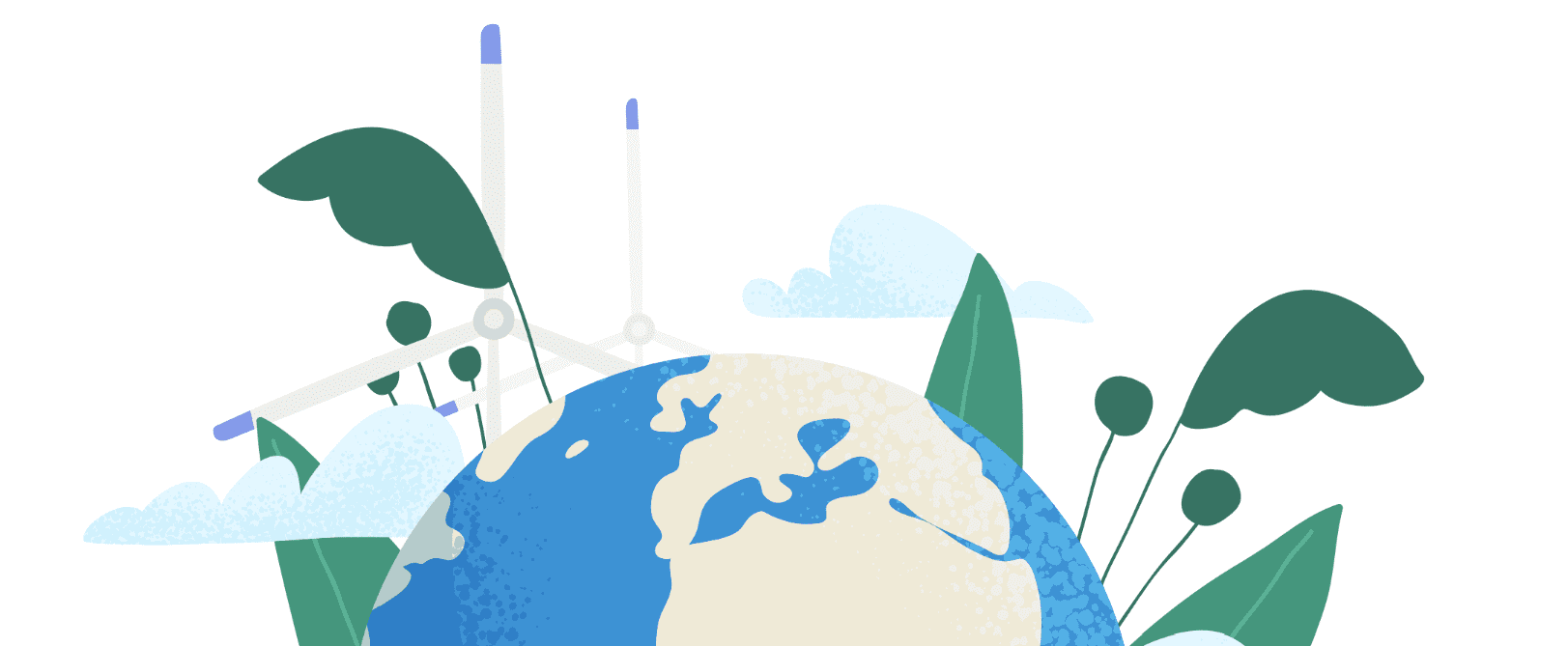 Illustration of a globe with renewable energy sources